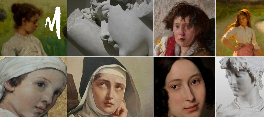 Collage di opere del museo che raffigurano sguardi di donne